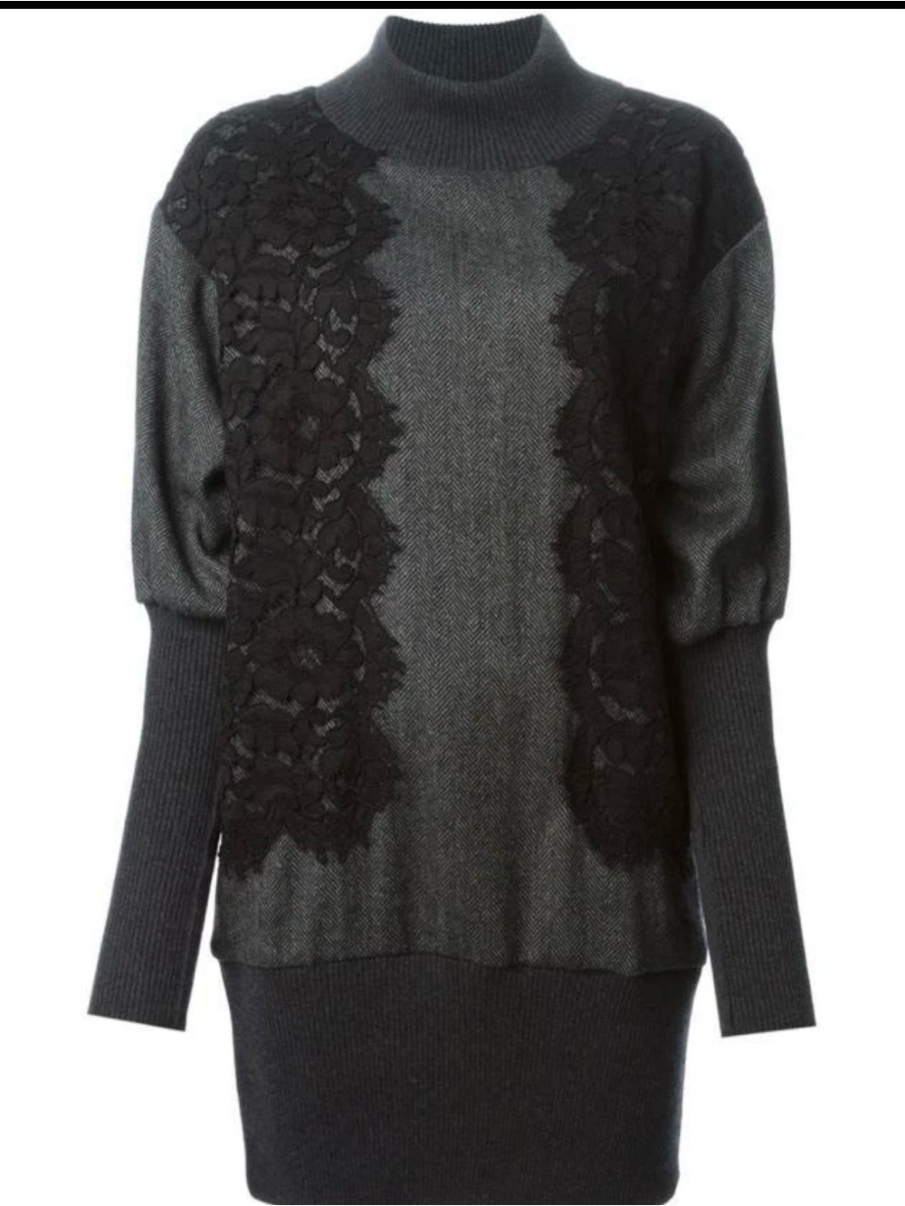 NEW DOLCE & GABBANA GRAY BLACK CASHMERE WOOL HERRINGBONE LACE DRESS 42/8